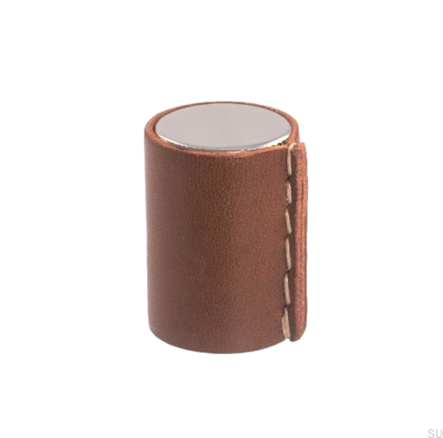 Tirador para mueble 0132 Cromo Pulido con Piel Marrón