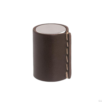 Pomo para mueble Läderknopp Cromo pulido y marrón