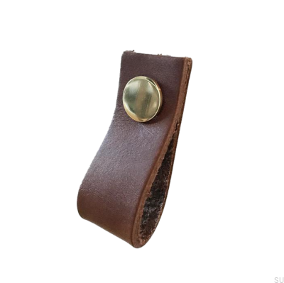 Tirador para mueble Loop Cuero Marrón con Oro
