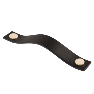 Tirador para mueble alargado 0156L Cuero Negro con Dorado