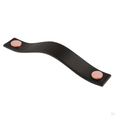 Tirador para mueble alargado 0156L Cuero Negro con Cobre