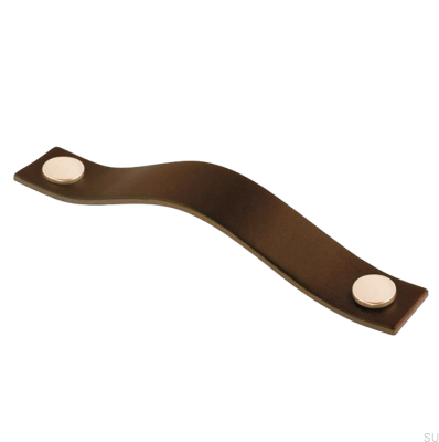 Tirador para mueble oblongo 0156L Cuero Marrón con Dorado