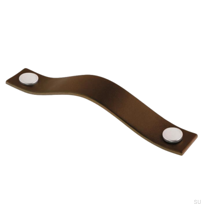 Tirador para mueble oblongo 0156L Cuero Marrón con Cromo