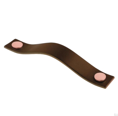 Tirador para mueble alargado 0156L Cuero Marrón con Cobre