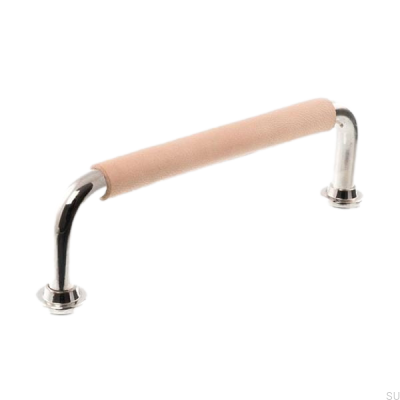 Tirador para mueble alargado LS 1353 128 Níquel pulido con cuero natural