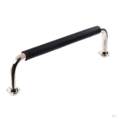 Tirador para mueble alargado LS 1353128 Níquel pulido con cuero negro