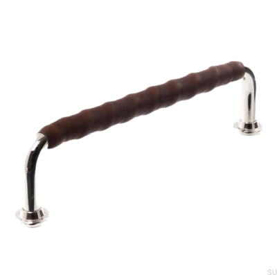 Tirador para mueble rectangular 1132LL 1353 128 Níquel pulido con cuero marrón