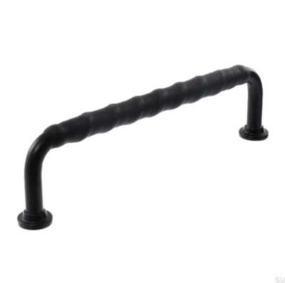 Tirador para mueble alargado LL 1353 128 Negro con cuero negro