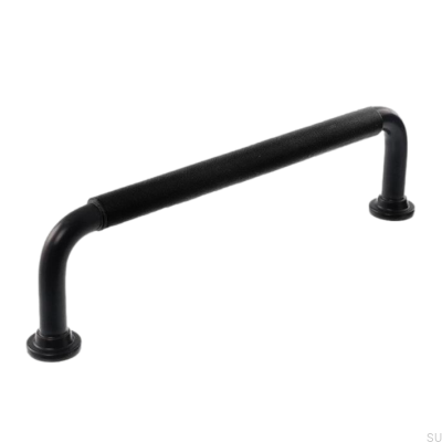Tirador para mueble alargado LS 1353 128 Negro con cuero negro