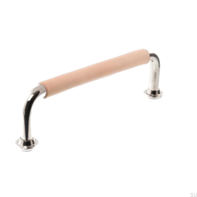 Tirador para mueble alargado LS 1353 96 Níquel pulido con cuero natural