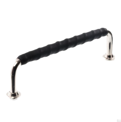 Tirador para mueble alargado LL 1353 96 Níquel pulido con cuero negro