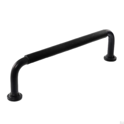 Tirador para mueble alargado LS 1353 96 Negro con cuero negro