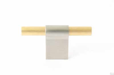 Pomo para mueble T-Bar Line Mix 60 Acero cepillado con latón cepillado