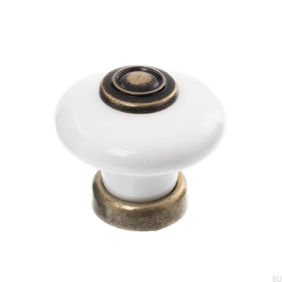 Pomo para mueble 3851 Porcelana con bronce envejecido