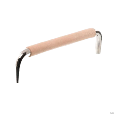 Tirador para mueble alargado LS 7353 128 Níquel pulido con cuero natural