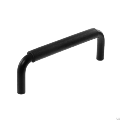 Tirador para mueble alargado LS 7353 128 Metal negro con cuero negro