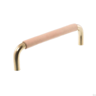 Tirador para mueble alargado LS 7353 96 Oro pulido con cuero natural