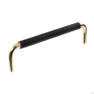 Tirador para mueble alargado LS 7353 96 Oro pulido con cuero negro