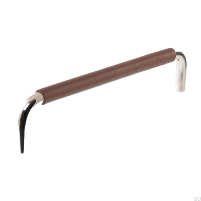 Tirador para mueble alargado LS 7353 96 Níquel pulido con cuero marrón