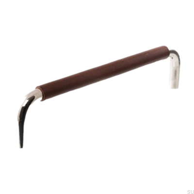 Tirador para mueble alargado LS 7353 96 Níquel pulido con cuero marrón oscuro