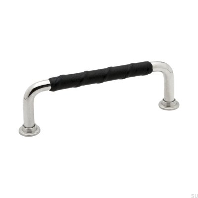 Tirador para mueble rectangular 1353 96 Cuero negro niquelado