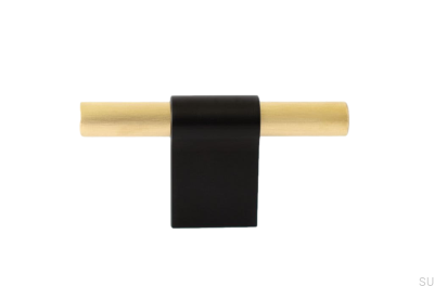 Pomo para mueble T-Bar Line Mix 60 Metal negro con latón cepillado