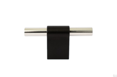 Pomo para mueble T-Bar Line Mix 60 Metal negro con acero pulido