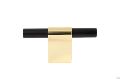 Pomo para mueble T-Bar Line Mix 60. Latón pulido, sin barnizar con negro