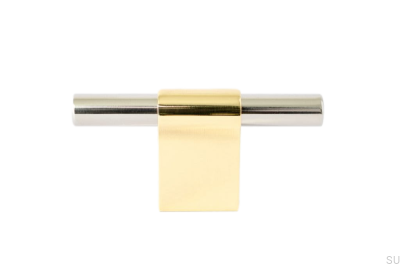 Pomo para mueble T-Bar Line Mix 60 Latón pulido sin pintar con acero pulido