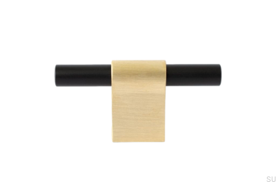 Pomo para mueble T-Bar Line Mix 60 Latón cepillado, sin barnizar con negro