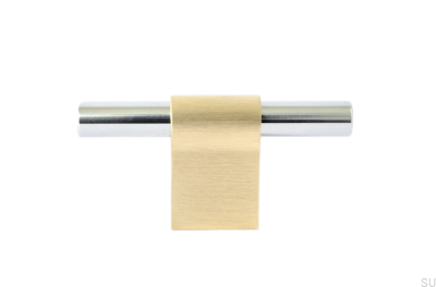 Pomo para mueble T-Bar Line Mix 60 Latón cepillado sin pintar con acero pulido