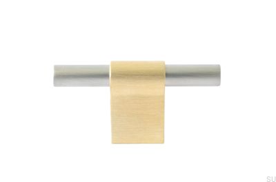 Pomo para mueble T-Bar Line Mix 60 Latón cepillado sin pintar con acero cepillado