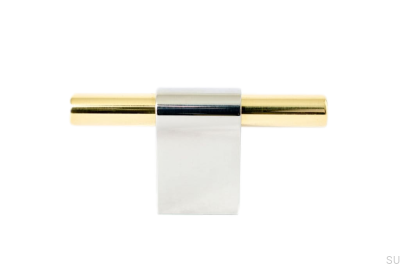 Pomo para mueble T-Bar Line Mix 60 Acero pulido con latón pulido