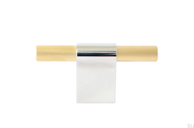 Pomo para mueble T-Bar Line Mix 60 Acero pulido con latón cepillado