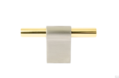Pomo para mueble T-Bar Line Mix 60 Acero cepillado con latón pulido