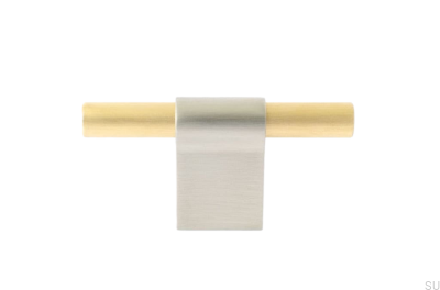 Pomo para mueble T-Bar Line Mix 60 Acero cepillado con latón cepillado