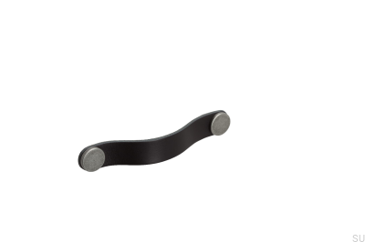 Tirador para mueble Flexa 128, piel negra con hojalata