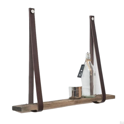 Percha para estantes de cuero marrón oscuro con níquel