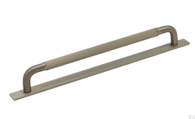 Tirador alargado para mueble con arandela Helix Stripe 224, plata cepillada