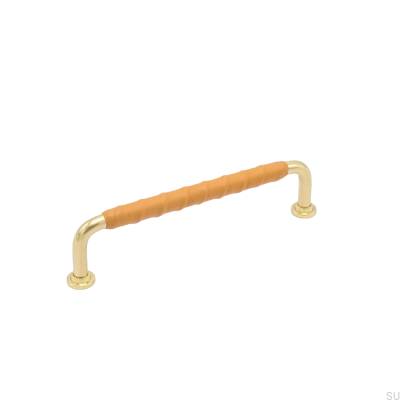 Tirador para mueble alargado 1353 96 Latón Pulido Piel Natural
