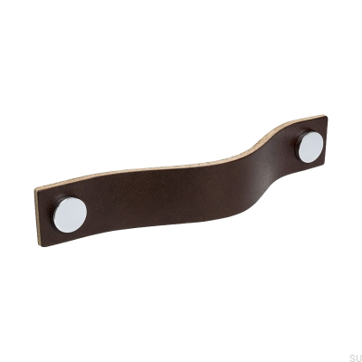 Tirador para mueble alargado Loop 128 Cuero Marrón con Cromo