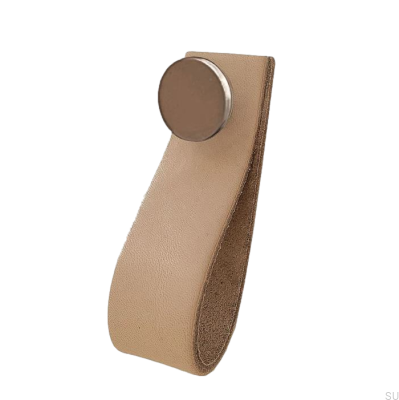 Tirador para mueble Loop 80 Cuero con Plata Cepillada