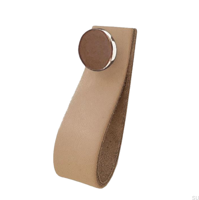 Tirador para mueble Loop 80 Cuero con Plata Pulida