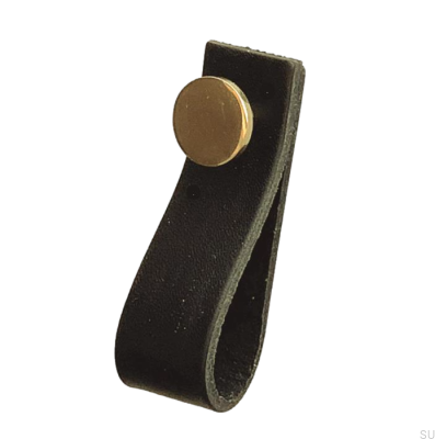 Tirador para mueble Loop 80 Cuero Negro con Oro
