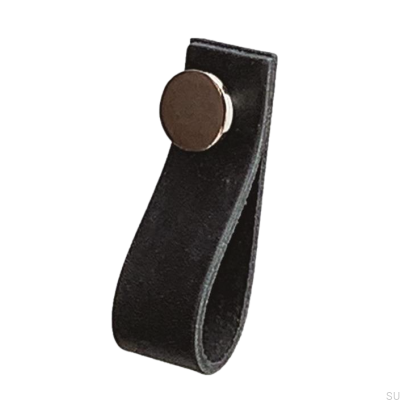 Tirador para mueble Loop 80 Cuero Negro con Plata Pulida