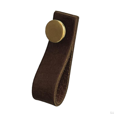 Tirador para mueble Loop 80 Cuero Marrón con Oro
