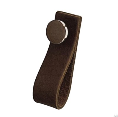 Tirador para mueble Loop 80 Cuero Marrón con Plata Pulida