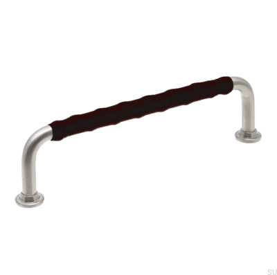 Tirador para mueble alargado LL 1353 128 Níquel cepillado con cuero negro