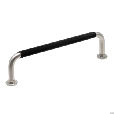 Tirador para mueble alargado LS 1353128 Níquel cepillado con cuero negro