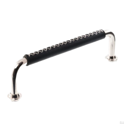 Tirador para mueble alargado LX 1353128 Níquel pulido con cuero negro